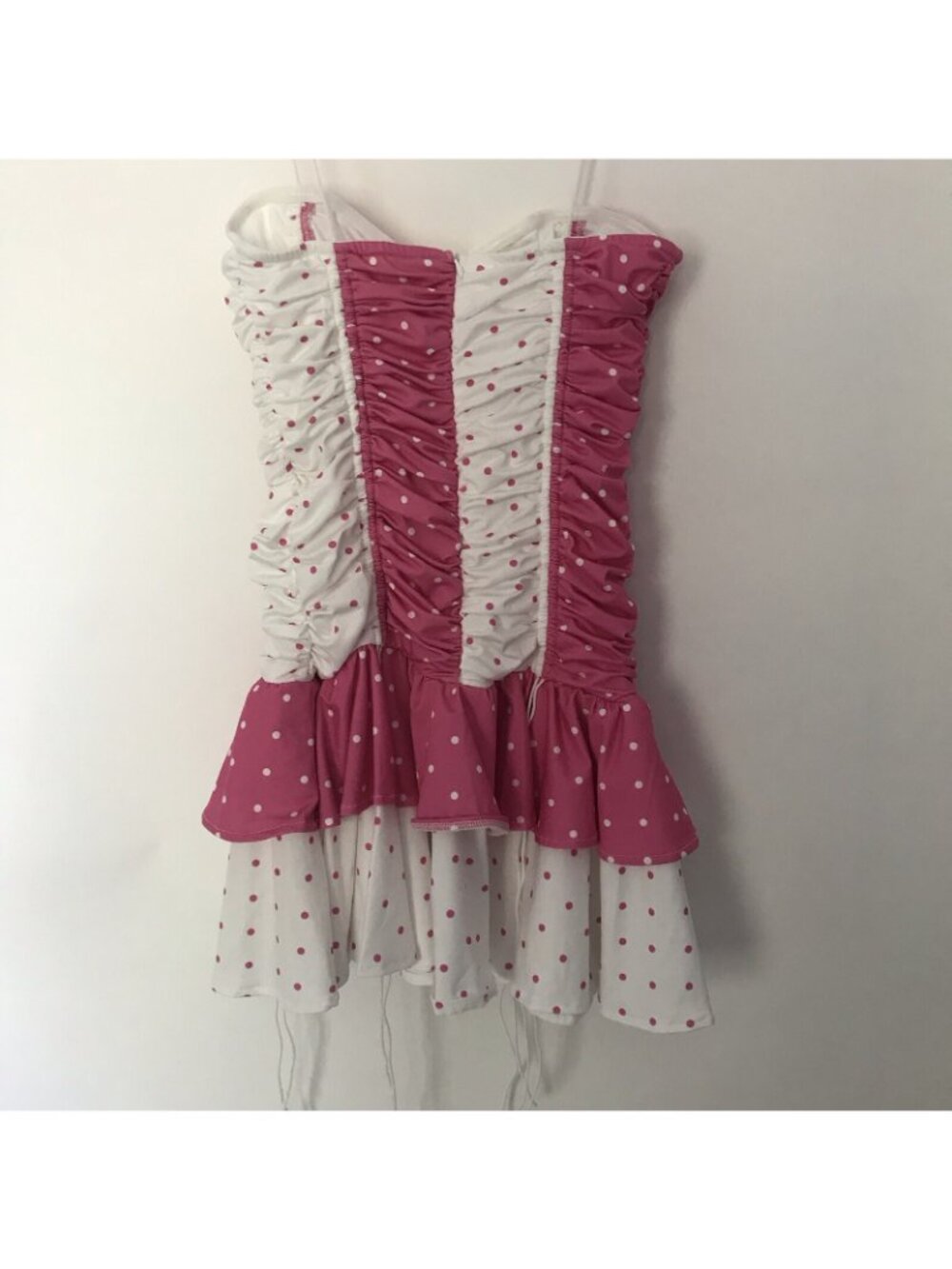Ruffle Mini Dress S Polka Dot Pink Corset Ruched Dollcore Grunge Goth Fairy Kiki - Picture 8 of 15